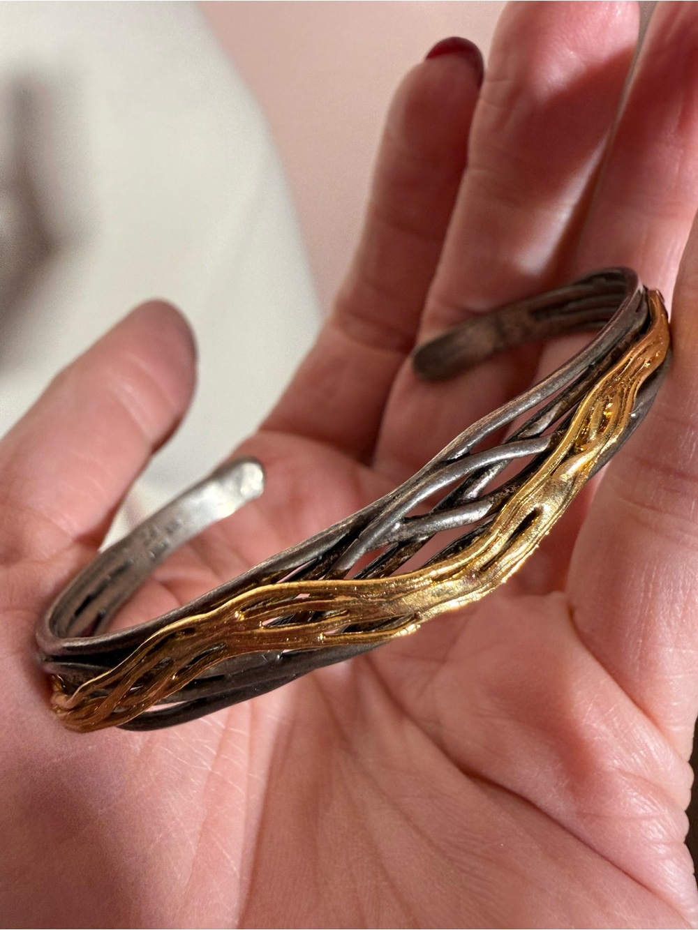 Israel PZ Sterling silver gold brutalist modernist branch cuff Bracelet